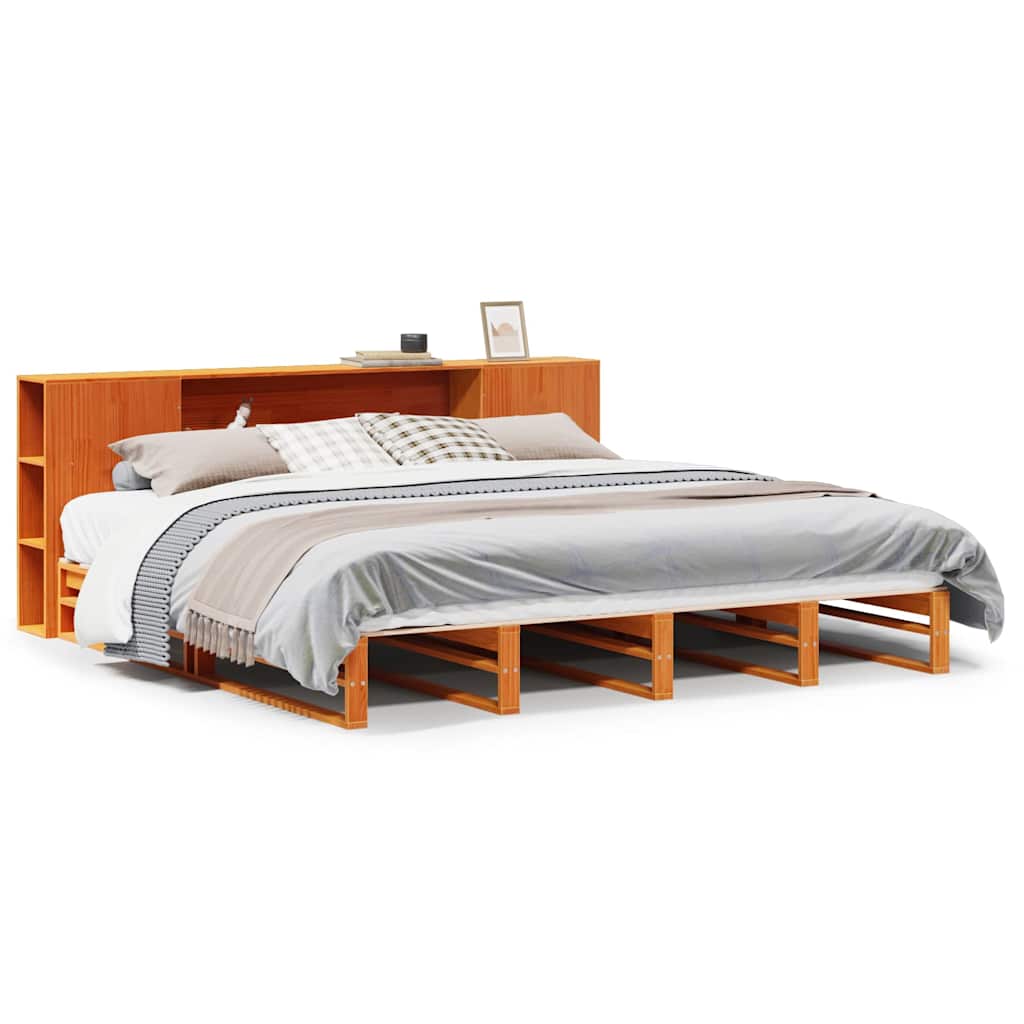 Łóżko z regałem bez materaca woskowy brąz 200x200 cm drewno