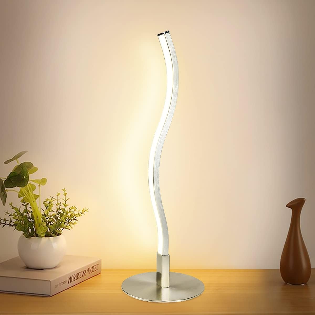 Srebrna aluminiowa lampka nocna 6 W, ciepłe białe światło 3 000 K, idealna do salonu, czytelni i biura, z wtyczką UE [Klasa energetyczna D