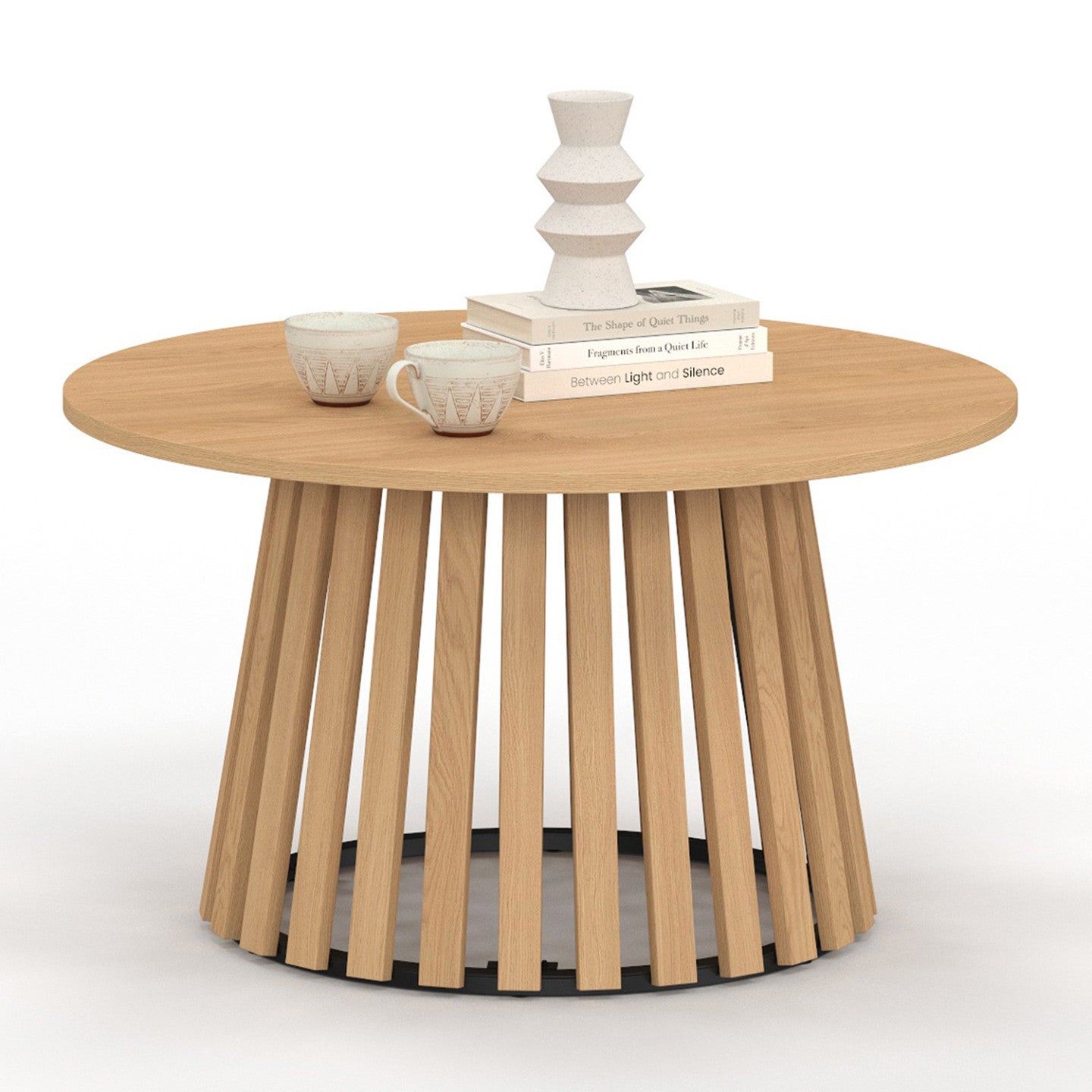 Table basse ronde CARMEN 70 cm pied bois en lattes et plateau bois - 2