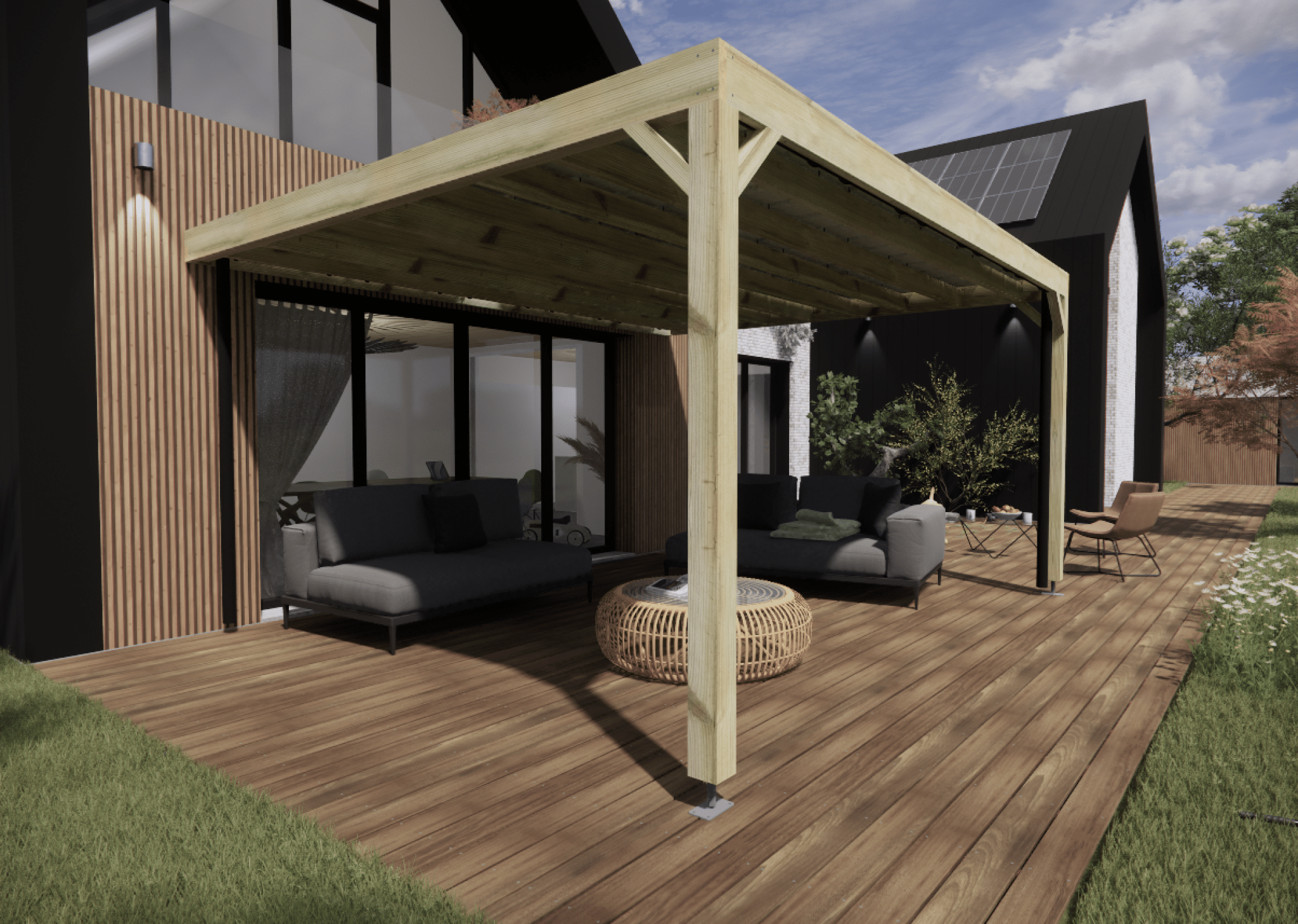 Carport bois • 5m x 4m • adossée • sens largeur • livraison comprise - 2