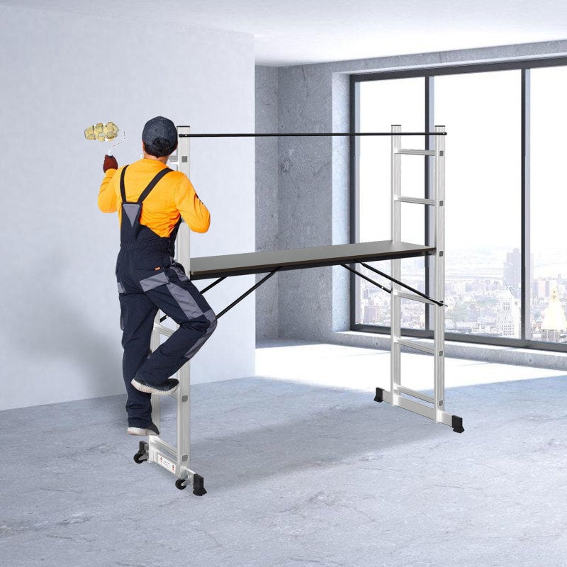 Echafaudage pliant ,Hauteur de travail maximale de 2.76m, argent - 8