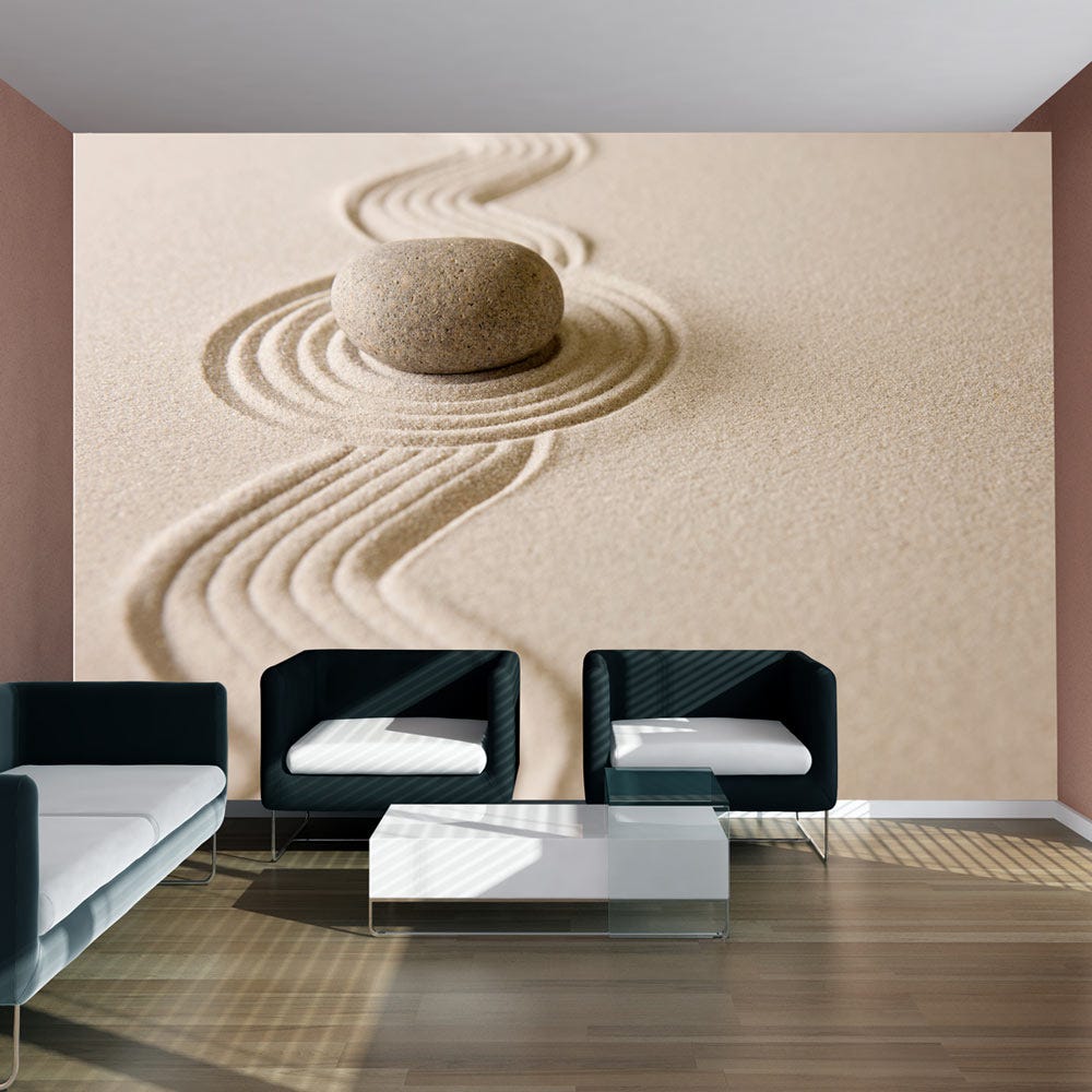 Papier peint intissé panoramique Orient Zen sand garden 200x154 cm ...