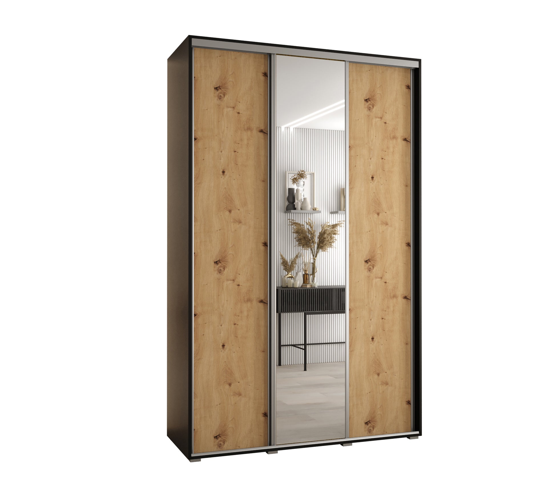 Szafa przesuwna z lustrem wysoka Davos 3 160 x 45 x 235,2 cm czarny + artisan + u. srebrny - Abiks Meble