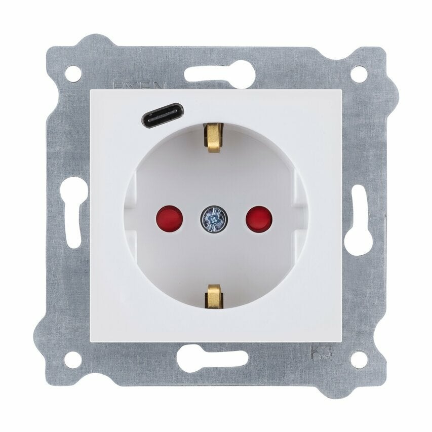 Gniazdo z uziemieniem Schuko 2p+e + usb Typ C Biały EXEN