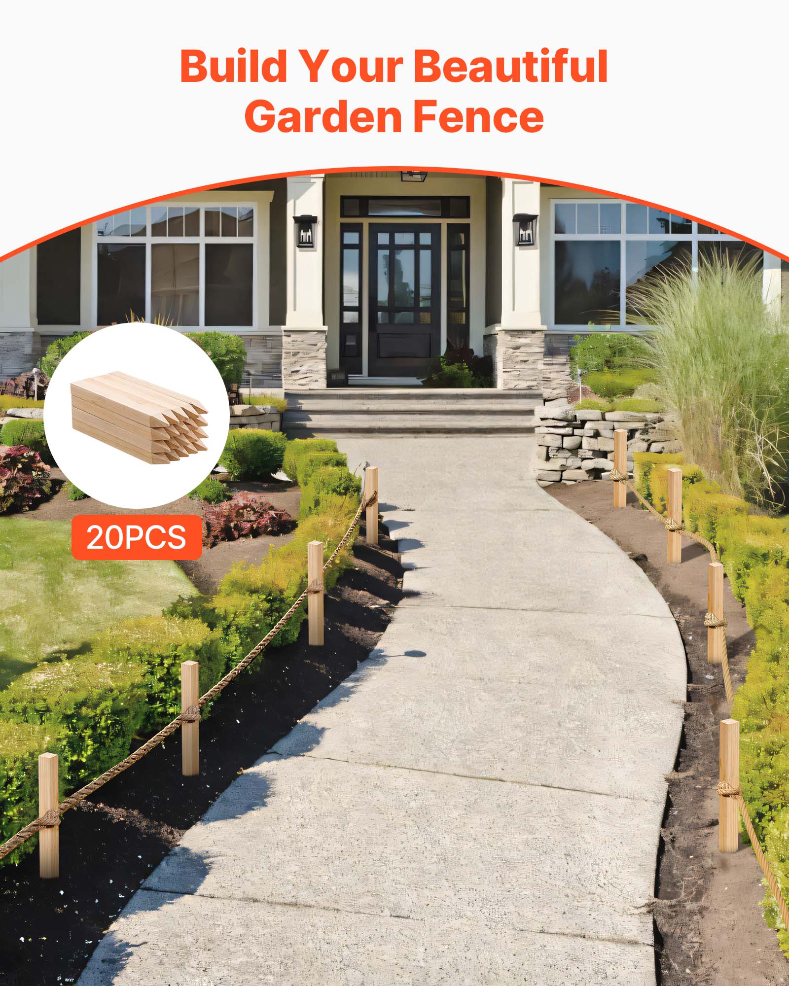 Picchetti recinzione giardino VEVOR, confezione 20, 25,4 x 25,4 x 304,8 mm, delimitazione aree giardino, supporto per la crescita delle piante - 2