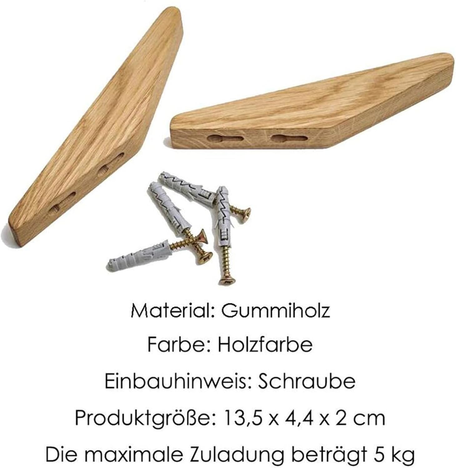 Ensemble de patères en bois rétro, patères en bois, charge 5 kg, patères murales, patères multi-usages, crochets à clés (ensemble de 6) - 5