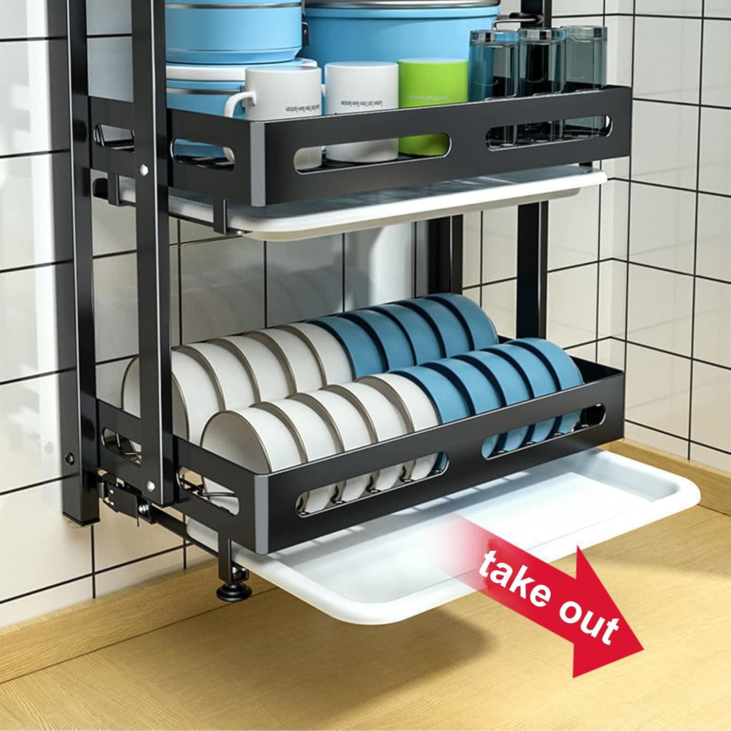 LEDANDER Égouttoir à vaisselle à 2 niveaux, compatible avec une fixation murale ou une pose sur plan de travail, étagère de rangement pour la cuisine - 4