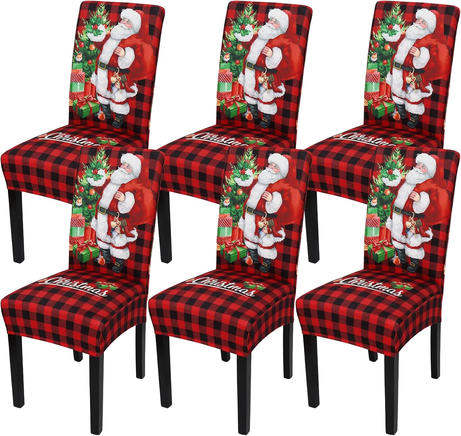 Betylifoy Coprisedia di Natale 6PCS Stretch Natale Sedia da Pranzo Slipcover con Albero Alce Natale Sedia Protettore Copre per Natale Decorazione per