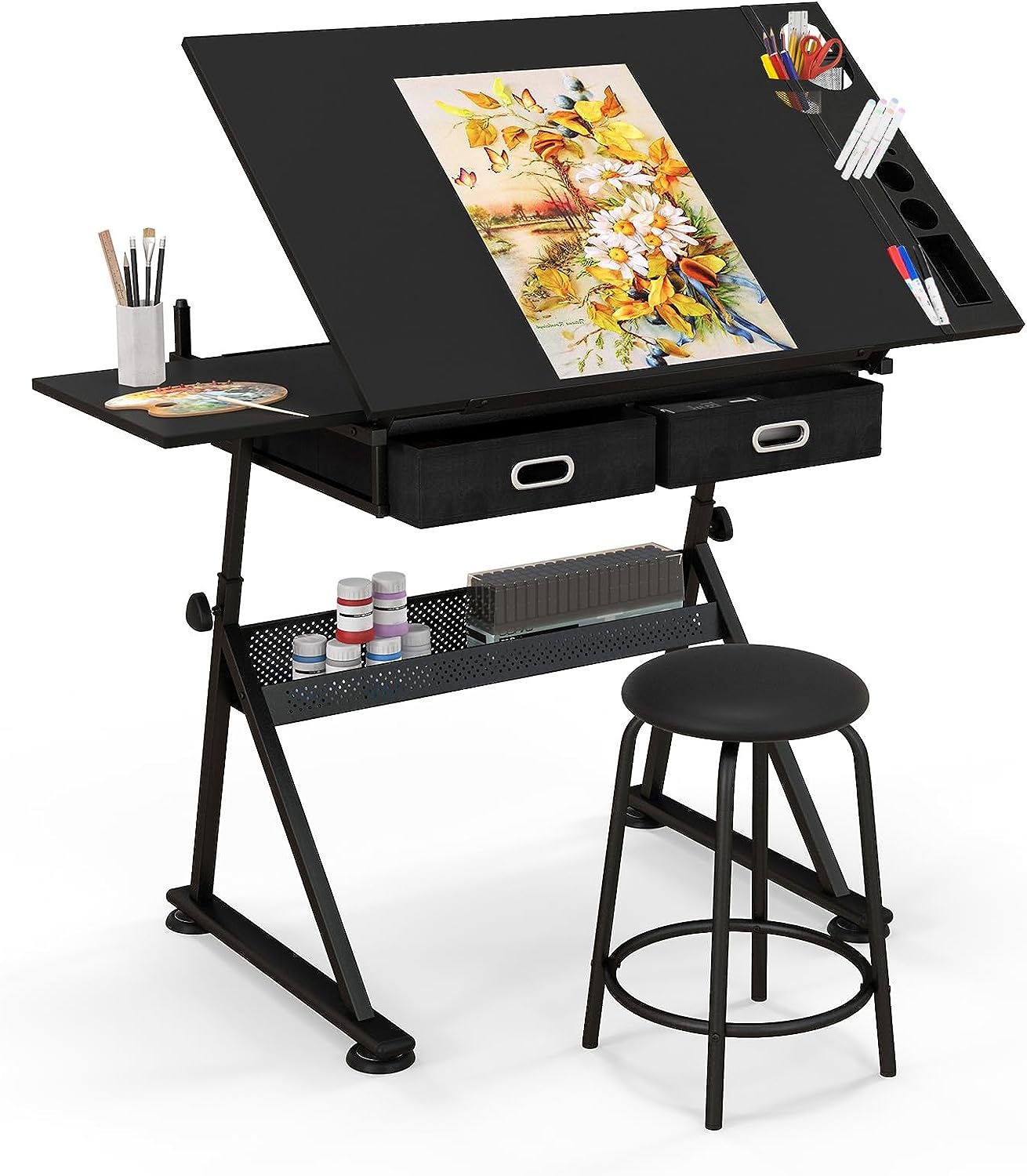 Table à Dessin Inclinable Avec Tabouret - Bureau D'artiste Réglable VidaXL