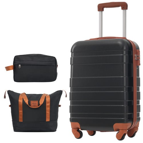Valise rigide en ABS noire, 39,5 x 23 x 58,5 cm, 3,65 kg, roues