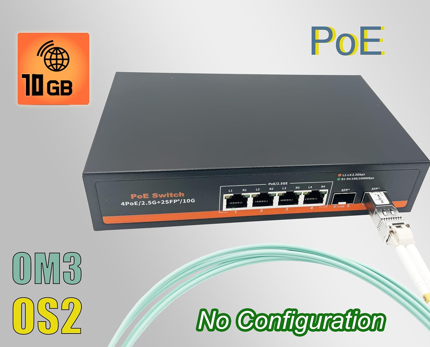 Elfcam – Switch PoE 10Gb/s Compatible Cisco, 2 Ports SFP+ 10G et 4 Ports RJ45 PoE 2,5G, Non Administrable Plug & Play - 3