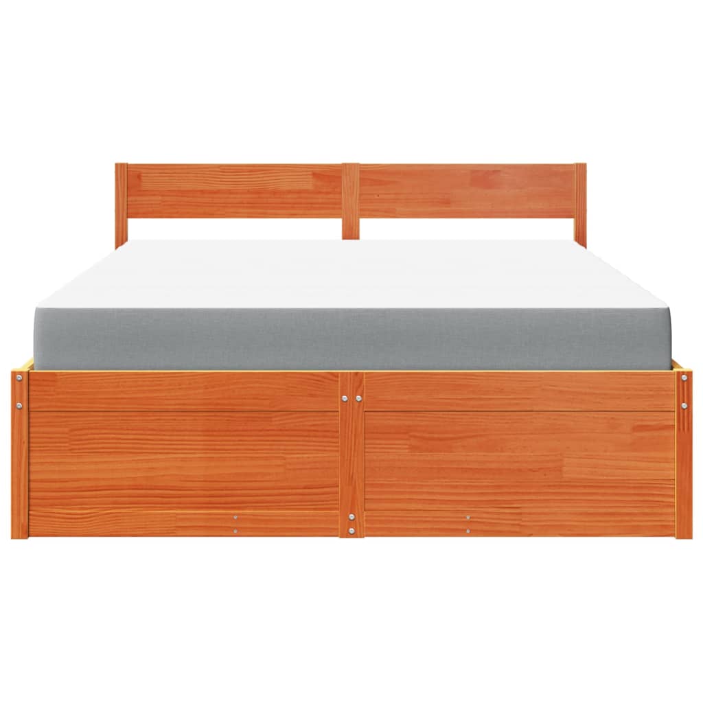 Lit avec tiroirs et matelas, bois massif de pin, cire marron, pour la chambre, 160 × 200 cm - 4