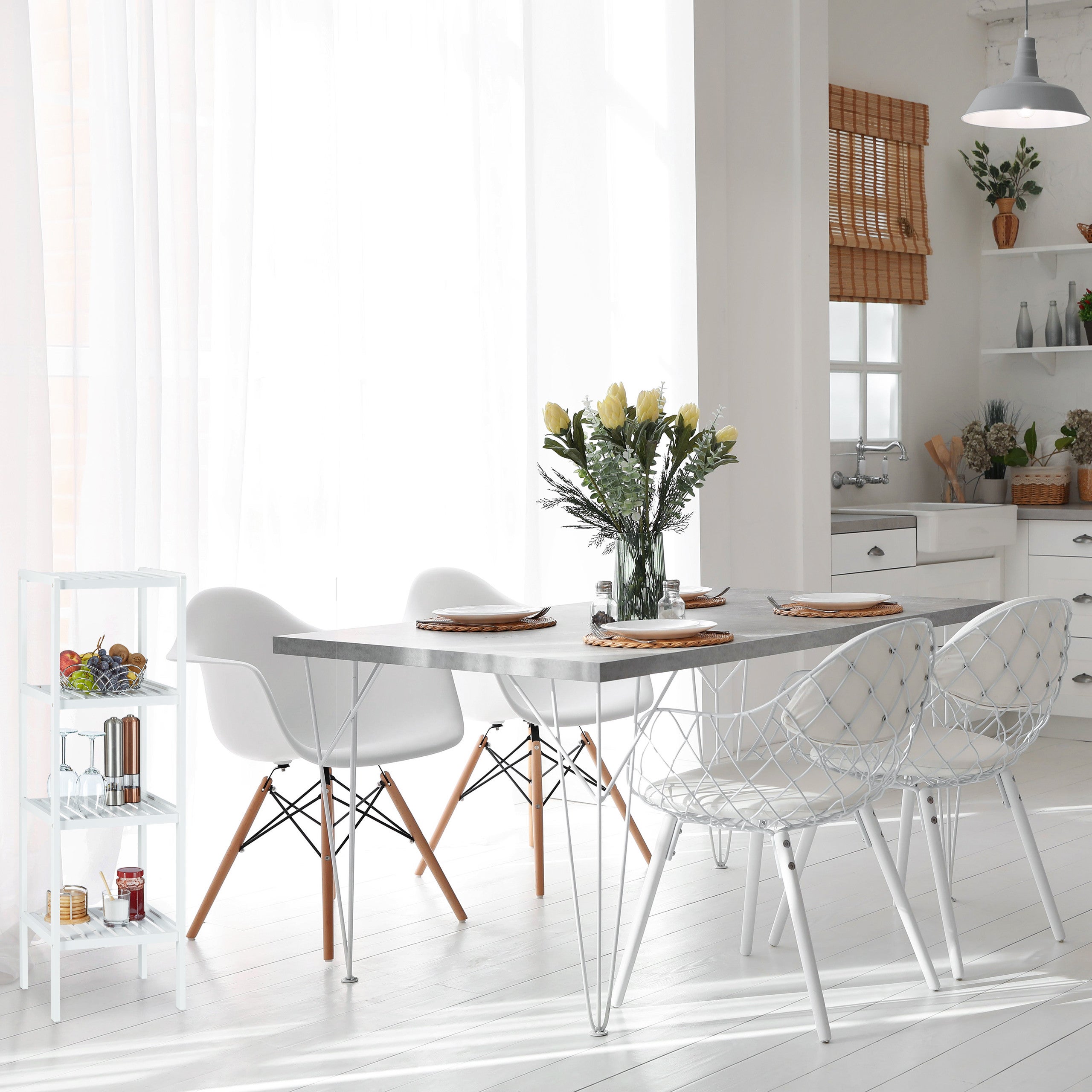 Étagère de salle de bain en bambou meuble sur pied cuisine avec 4 niveaux HxlxP: 110 x 34,5 x 33 cm, blanc, Relaxdays - 6