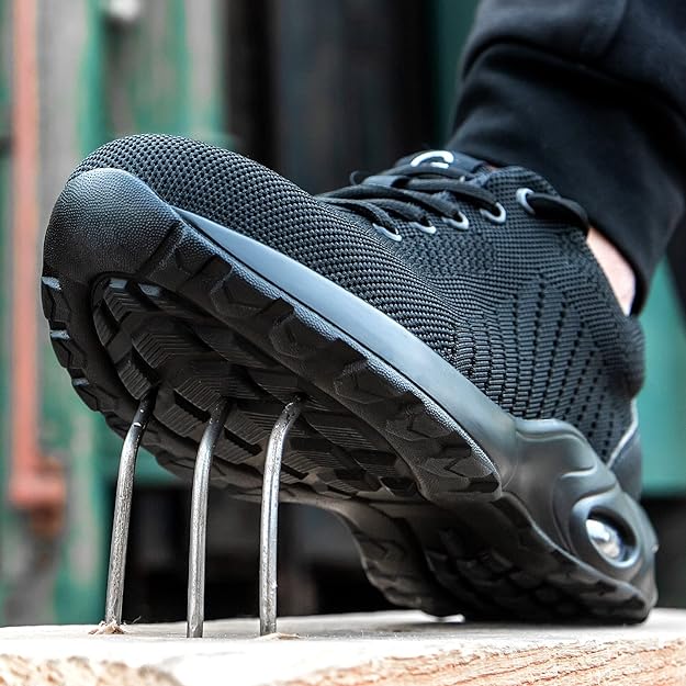 Chaussures de sécurité à coussin d'air pour hommes et femmes, baskets légères, antidérapantes, respirantes, bout en acier, noires, taille 43 - 2
