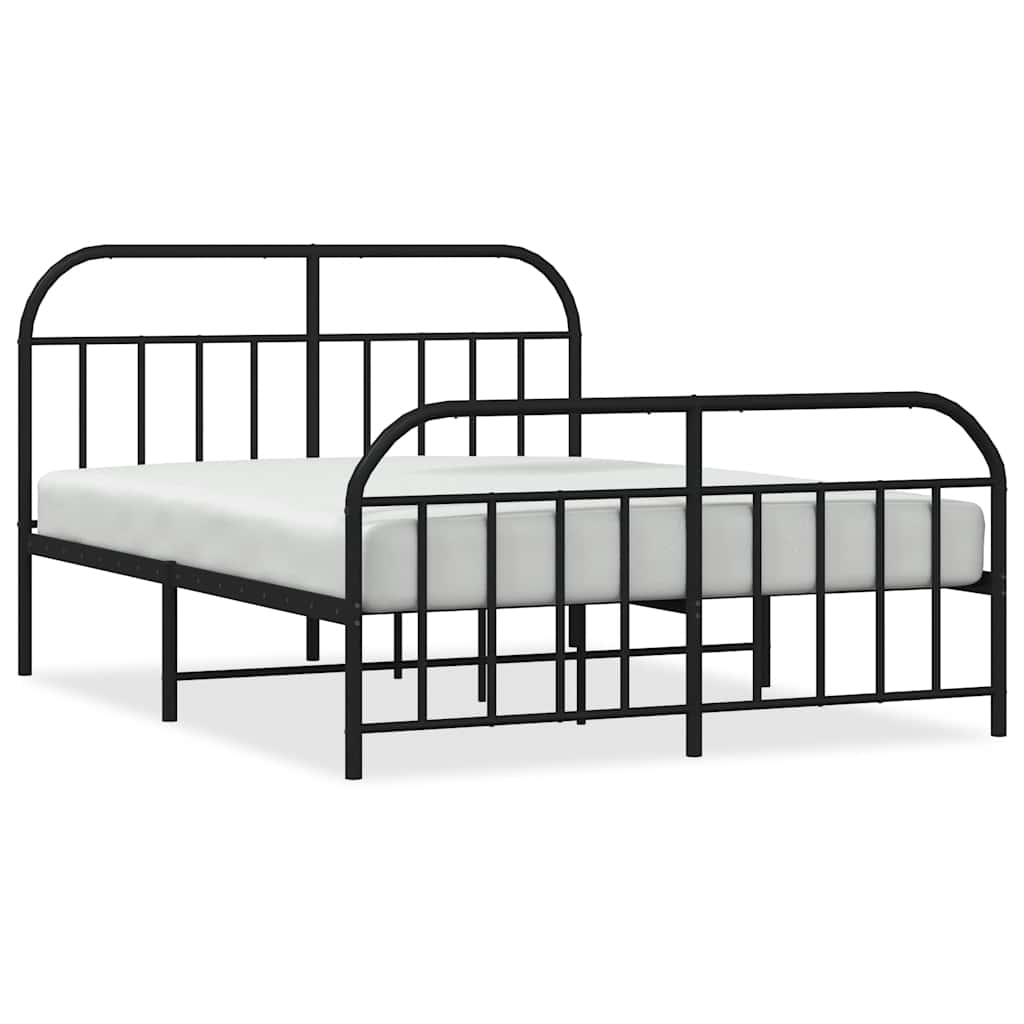 Łóżko Metalowe Czarne Rama Łóżka Ze Stelażem Do Pokoju Sypialni 135x190cm
