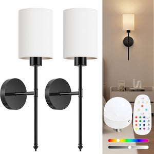 Lampada Da Parete A Batteria Con Telecomando, LED 10W, 3 Colori (3000K/4000K/6000K), Dimmerabile, Alta 80 Cm, Nera, Per Camera E Corridoio