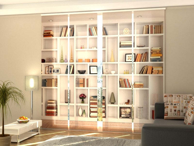 4 paneles japoneses librería en blanco 60x270 cm para sala de estar, dormitorio, cocina