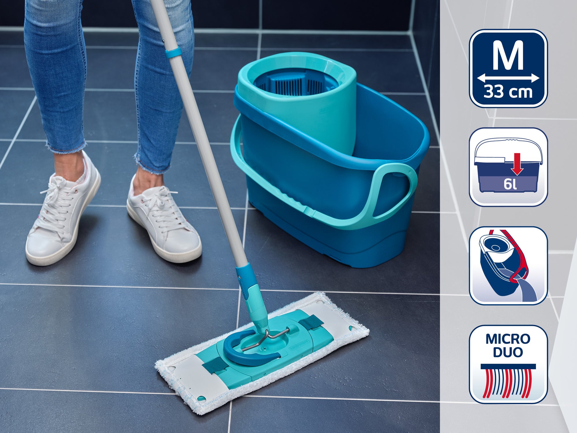 Set balai serpillère avec seau essoreur Clean Twist M Ergo 52137 Leifheit, balai serpillière avec housse micro duo + housse static plus - 2