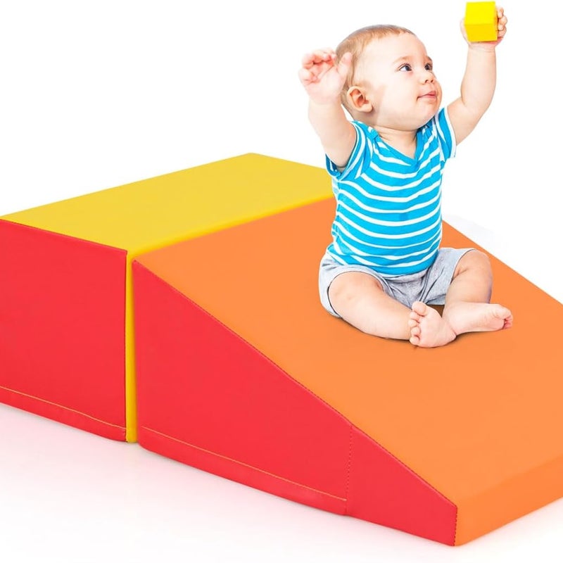Zestaw do Ćwiczeń Motorycznych dla Niemowląt z Pianki z Drabinką i Zjeżdżalnią dla Dzieci w Wieku od 6 Miesięcy do 3 Lat,(Pomarańczowy + Czerwony)