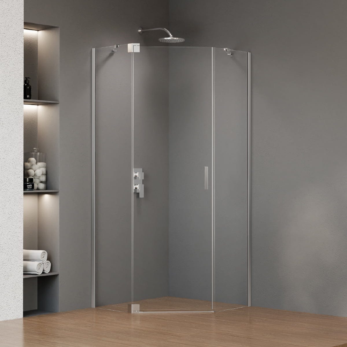 Cabine De Douche Angulaire ZETA – Taille Ajustable 85-90 Cm, Finition Argent, Modèle AP.52