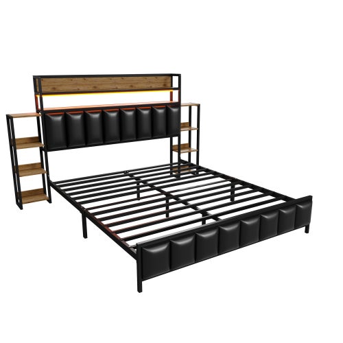 Letto Matrimoniale Con Testiera Imbottita E LED - 160x200cm, Ecopelle, Cassetti E Vani - Foto 5