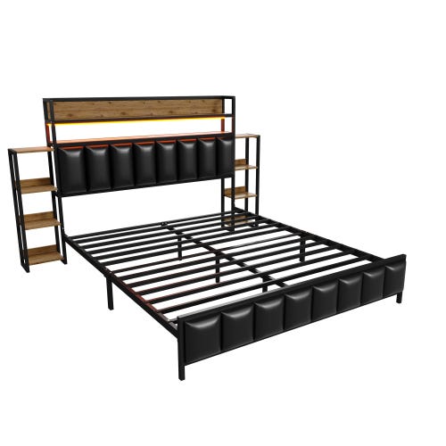 Letto Matrimoniale Con Testiera Imbottita E LED - 160x200cm, Ecopelle, Cassetti E Vani - Foto 5