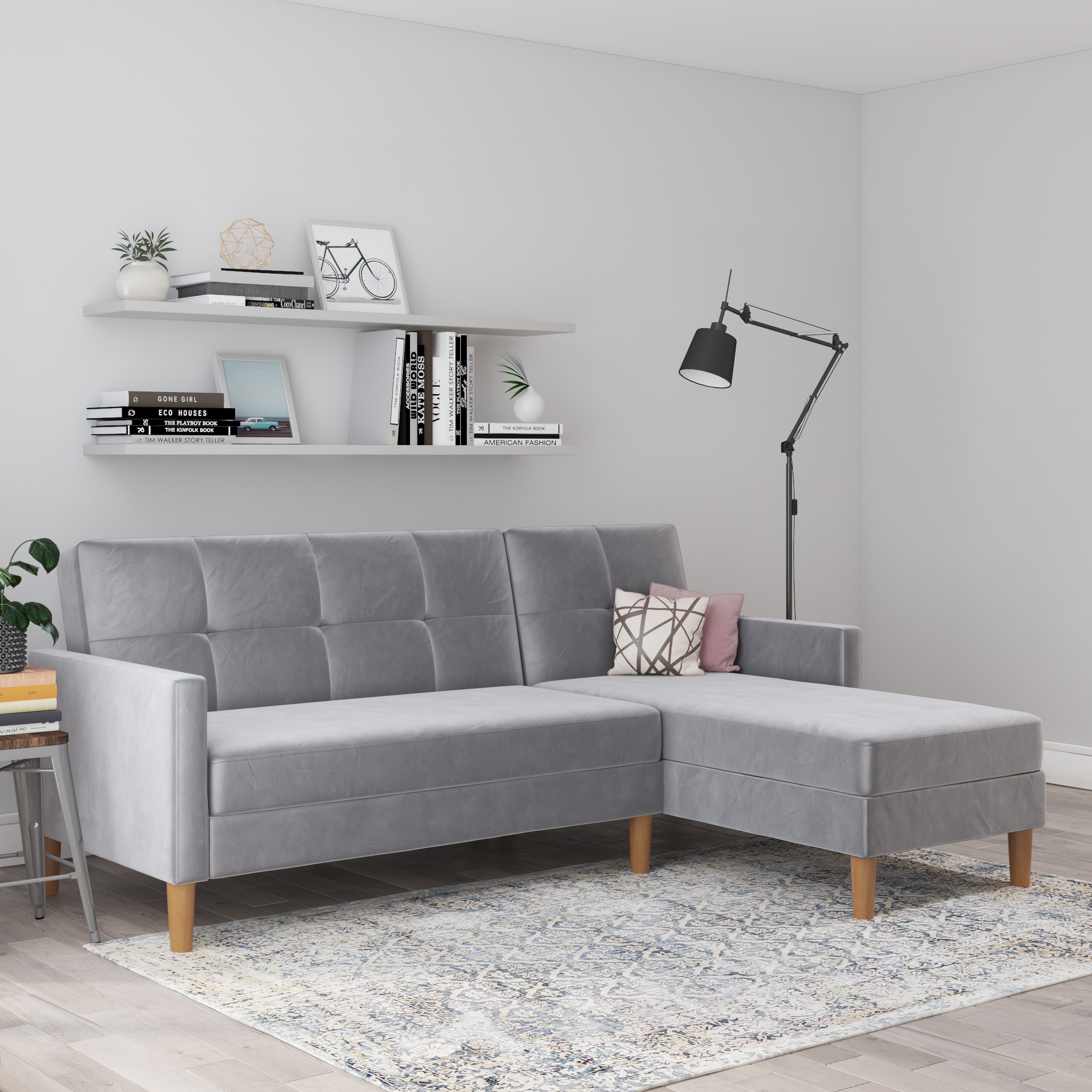 Divano letto Chaise Longue con contenitore Grigio chiaro Leroy