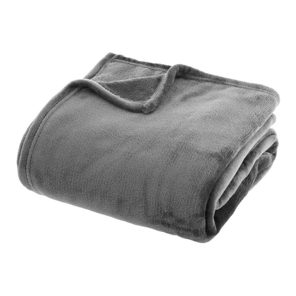 Plaid suave color sólido manta lisa cálida tela polar sofá cama 130x160 cm gris