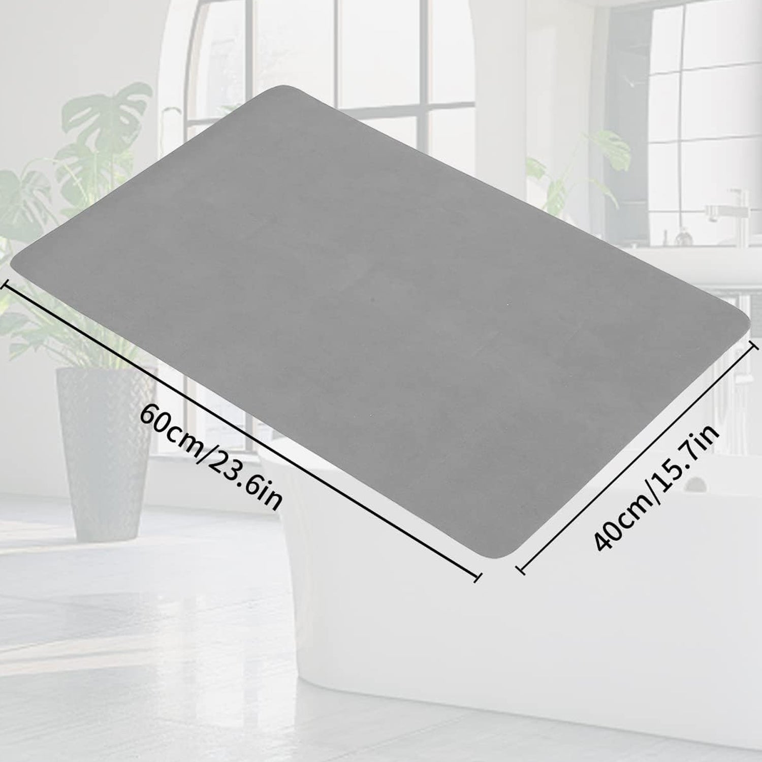 Zuzcher Tapis De Bain Diatomite Antidérapant 40x60cm Gris - Absorption Express & Séchage Ultra-Rapide