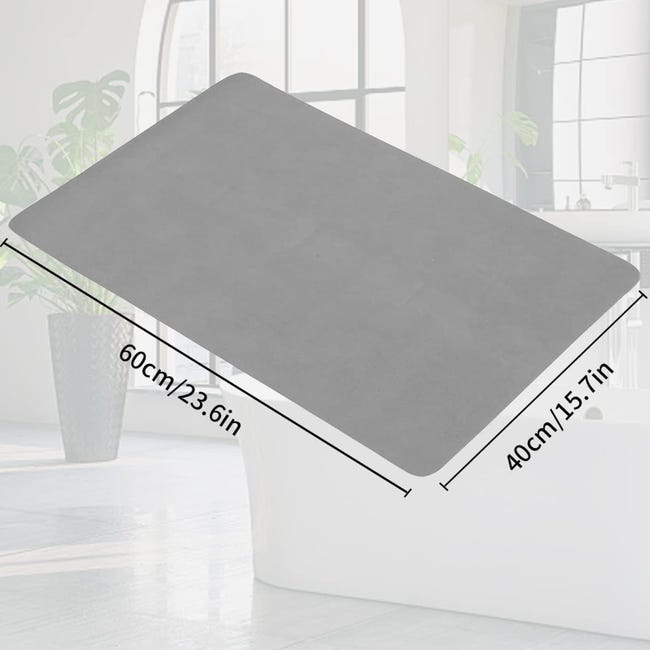 Zuzcher Tapis De Bain Diatomite Antidérapant 40x60cm Gris - Absorption Express & Séchage Ultra-Rapide