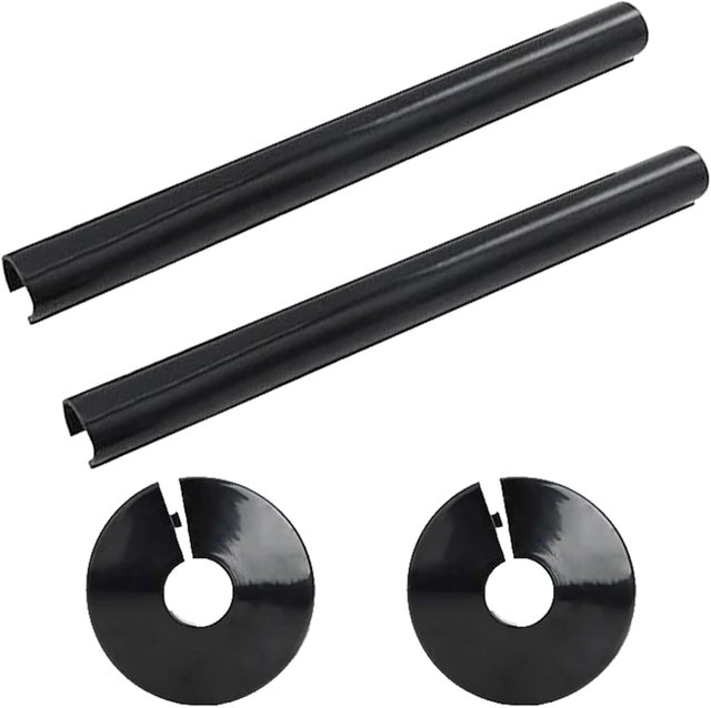 Zestaw 2 osłon i zacisków rur chłodnicy, plastikowe tuleje ochronne rur, czarne osłony rur, 15 mm x 200 mm, zaciski ochronne rur chłodnicy