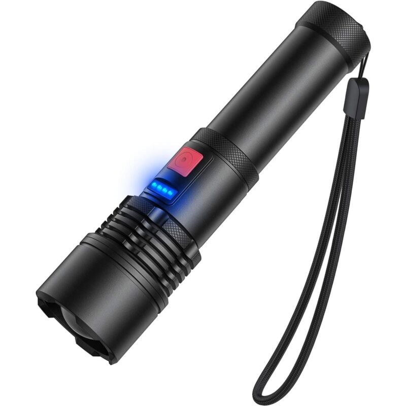 Akumulatorowa latarka LED o mocy 3000 lumenów, z funkcją zoom i wodoodporna (wbudowany akumulator)