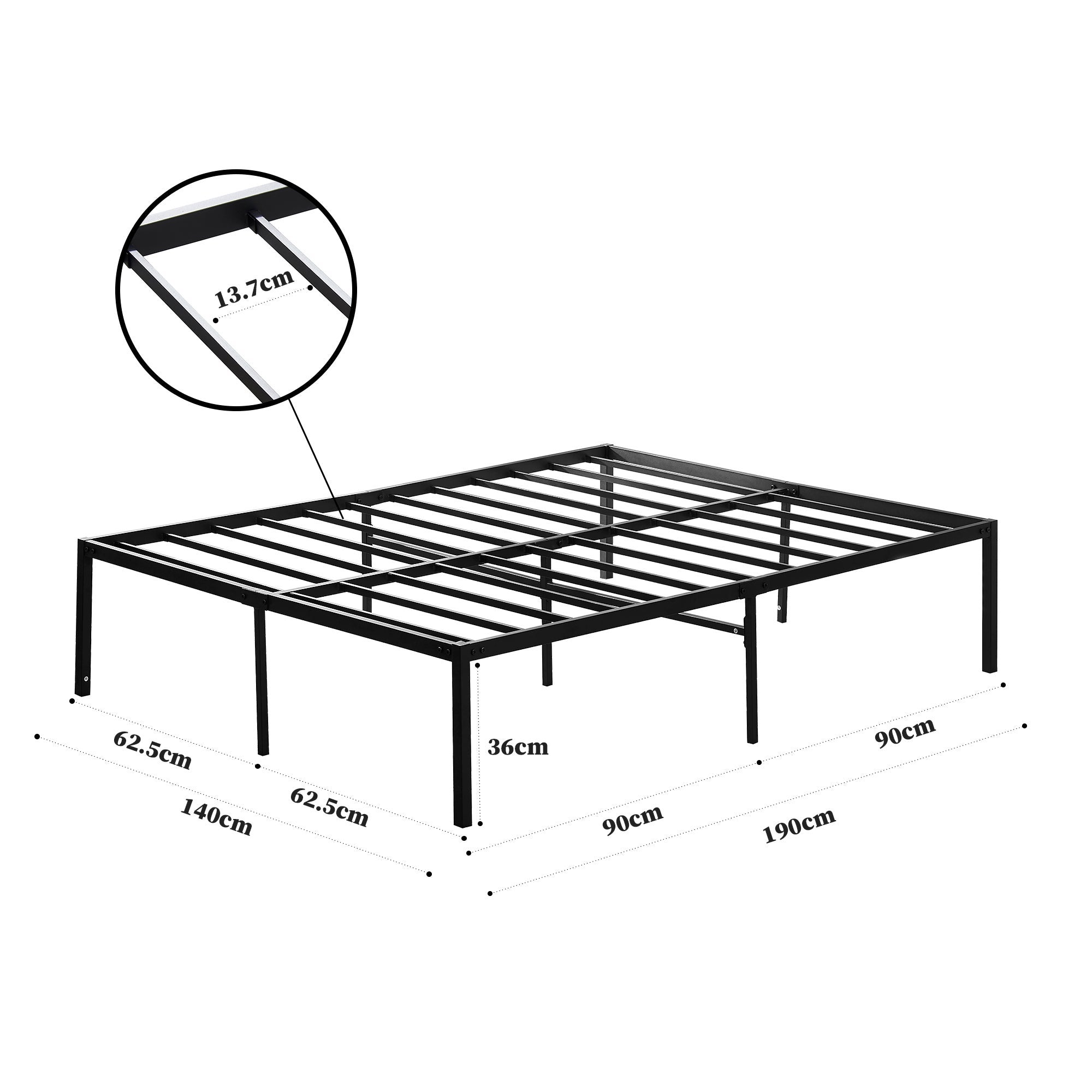 TEENO Lit en Métal 140x190cm, Noir - 5