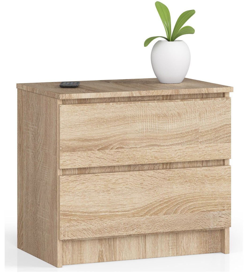 Stolik nocny: 2 szuflady, dąb Sonoma, szer.: 60 cm, wys.: 55 cm, gł.: 40 cm.