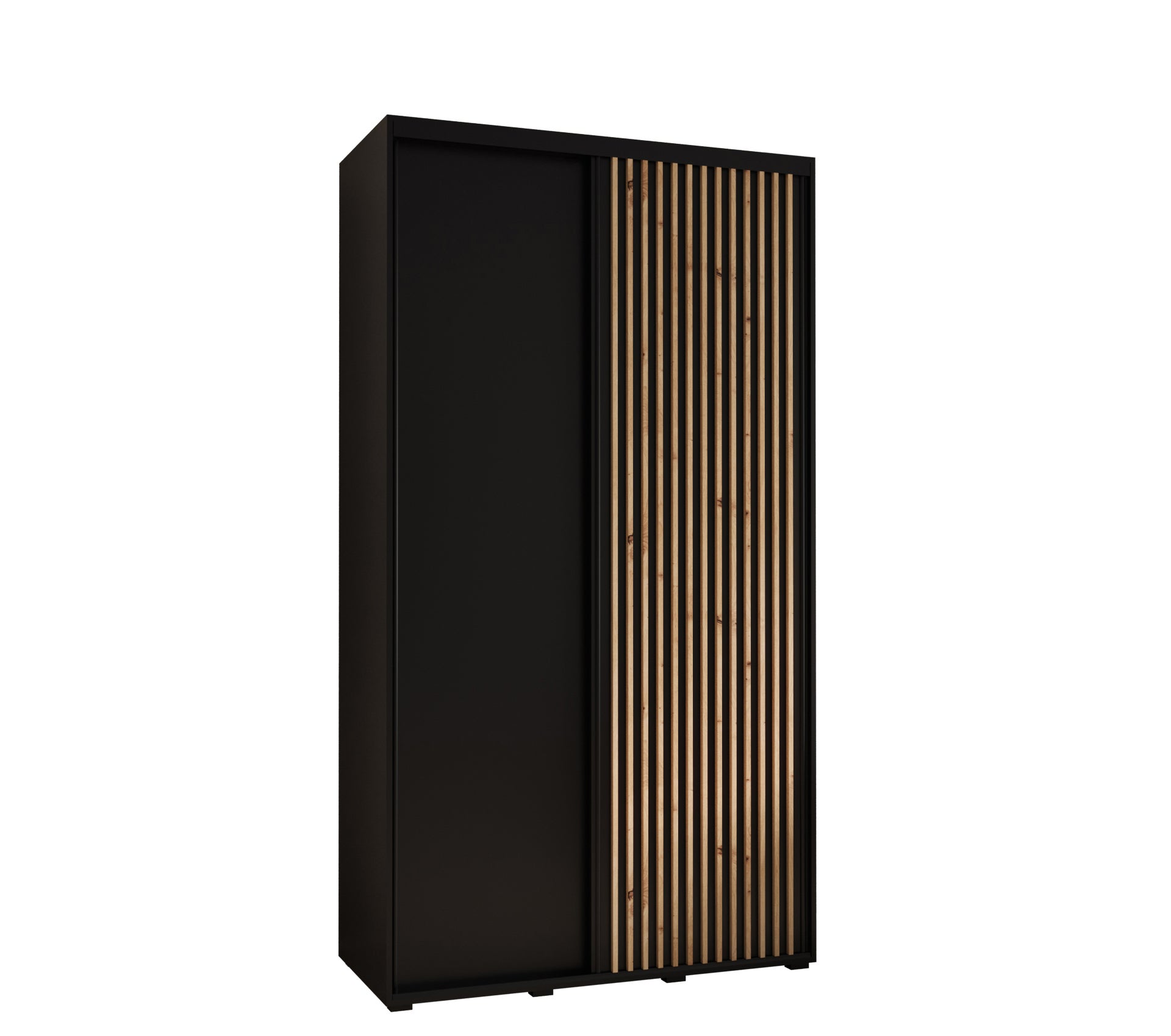 Szafa przesuwna wysoka Lanko 1 130 x 60 x 235,2 cm czarny + czarny + lamele artisan - Abiks Meble