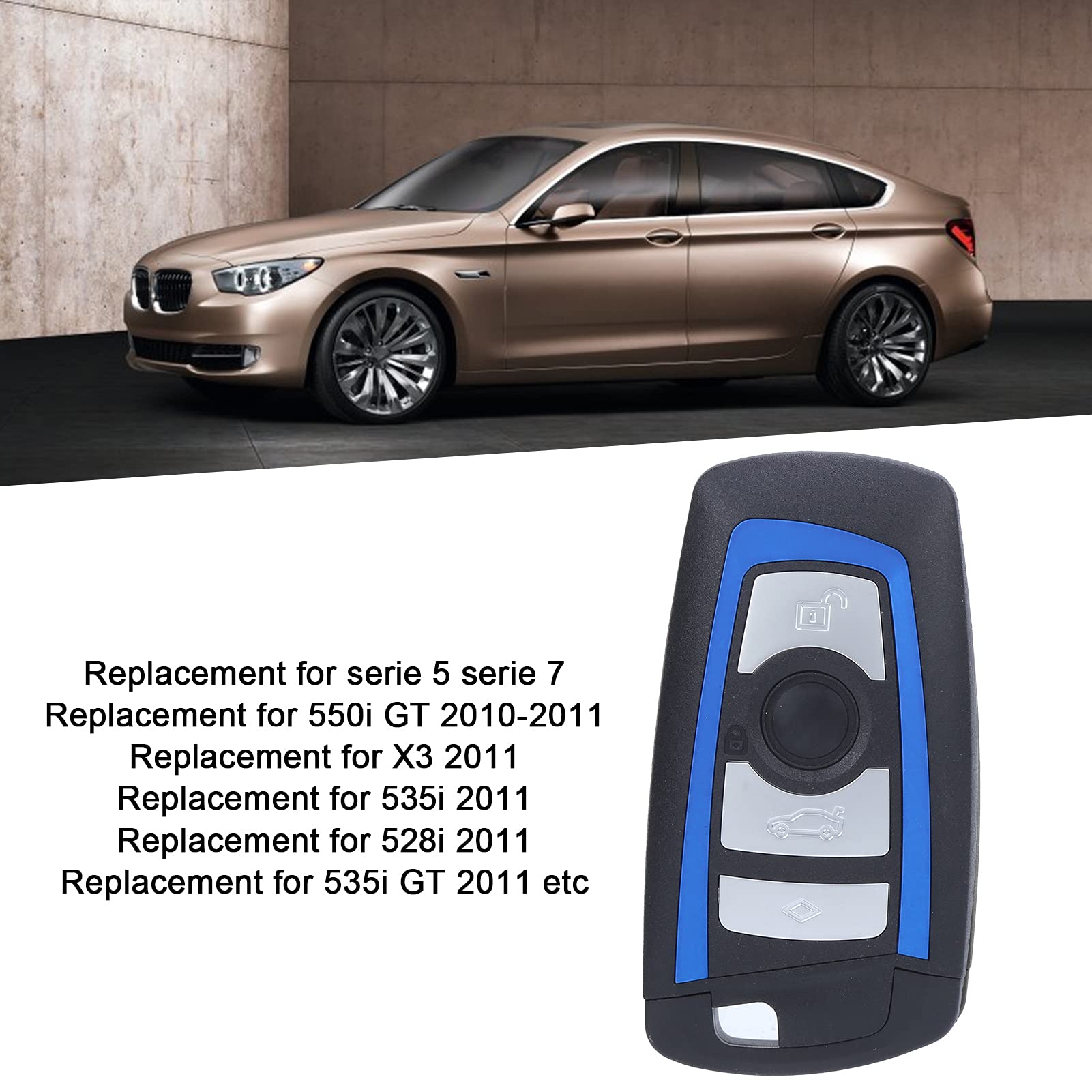 Guscio portachiavi auto nero piccolo, sostituzione intelligente per 550i GT 2010-2011 (4 chiavi) - 9