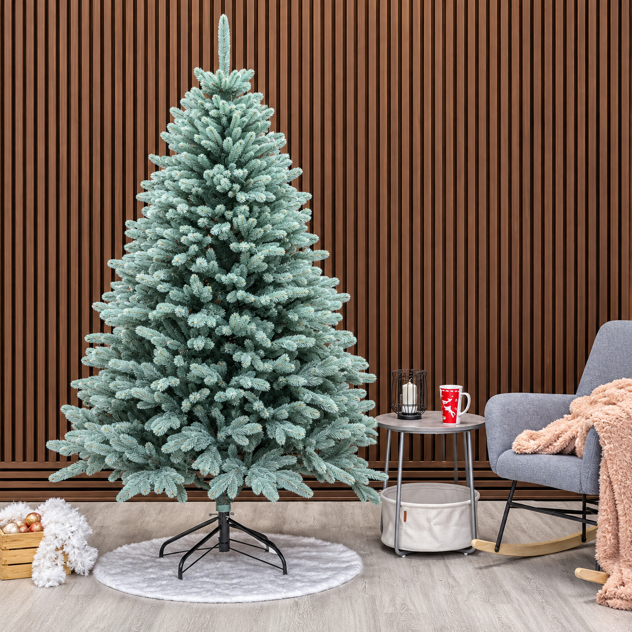 Brad artificial Christmas Deluxe, Laponia Select argintiu, integral 3D, 180cm 180 cm