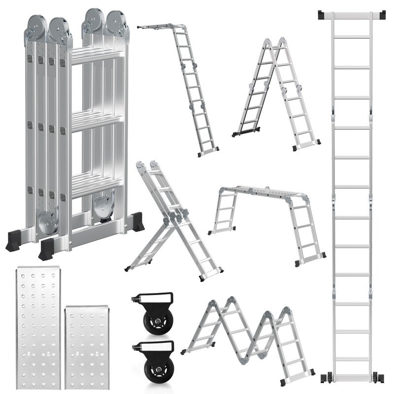 Wiltec Échelle pliante en aluminium Escabeau Camping 220kg Surface antidérapante