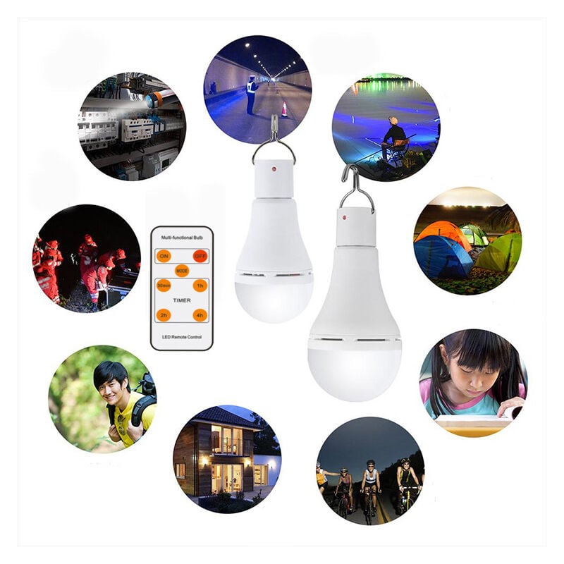 Ampoule rechargeable USB avec télécommande, ampoule LED 7W, culot E27, intensité variable tactile, avec crochet - 3