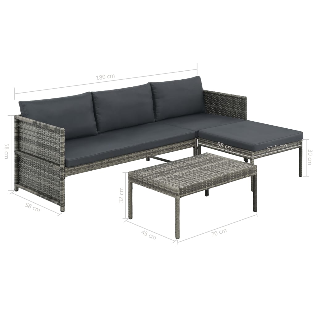 Salon de jardin 3 pcs | Mobilier d'Extérieur | Ensemble de Table et chaises avec coussins Résine tressée Gris222434 - 7