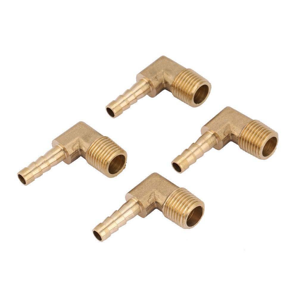 4 sztuki mosiężnych, męskich, kolankowych złączy do węży, z gwintem zewnętrznym G1/4" 6 mm