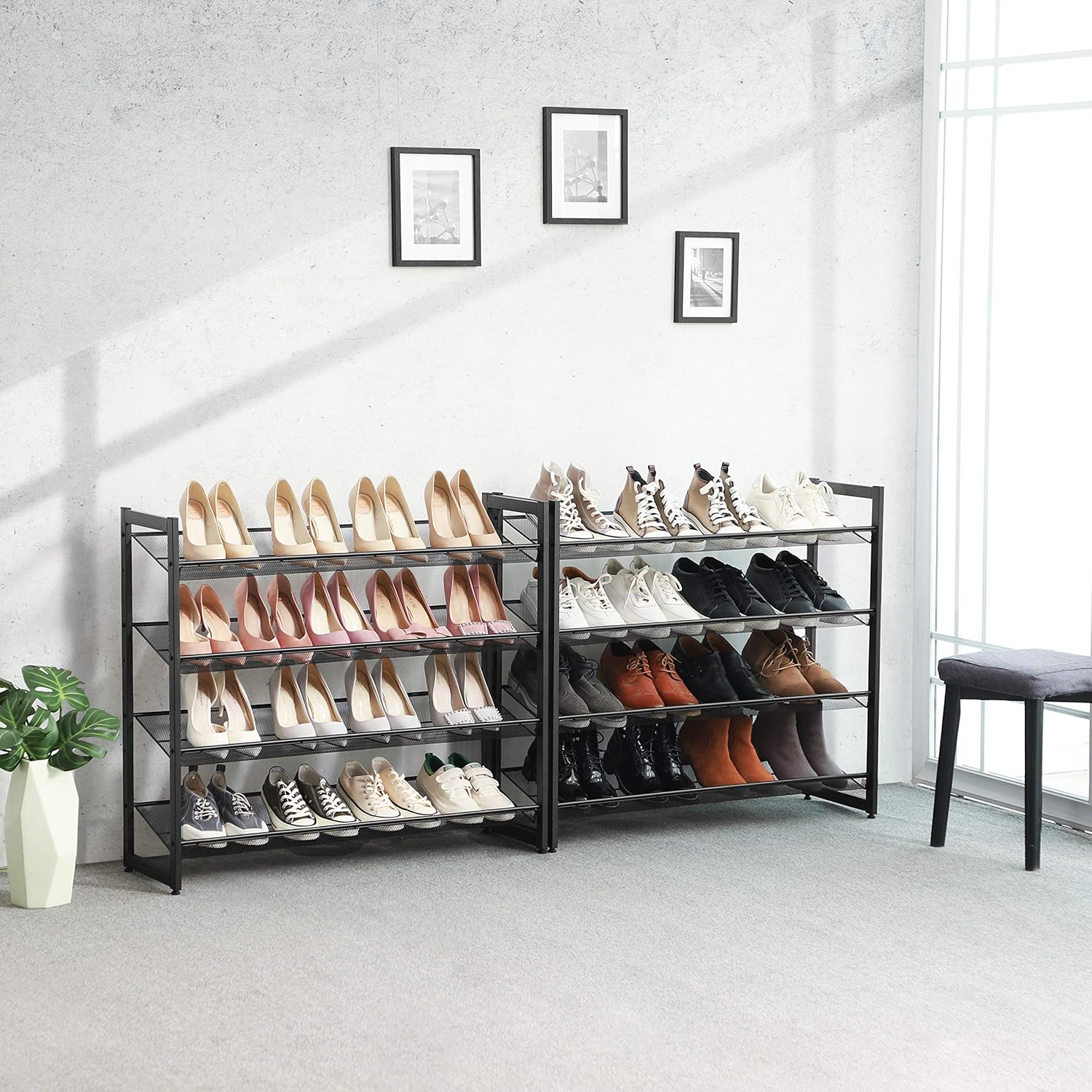 Meuble À Chaussures De 8 Niveaux, Ensemble De 2 Étagères, Couleur Noir - 3