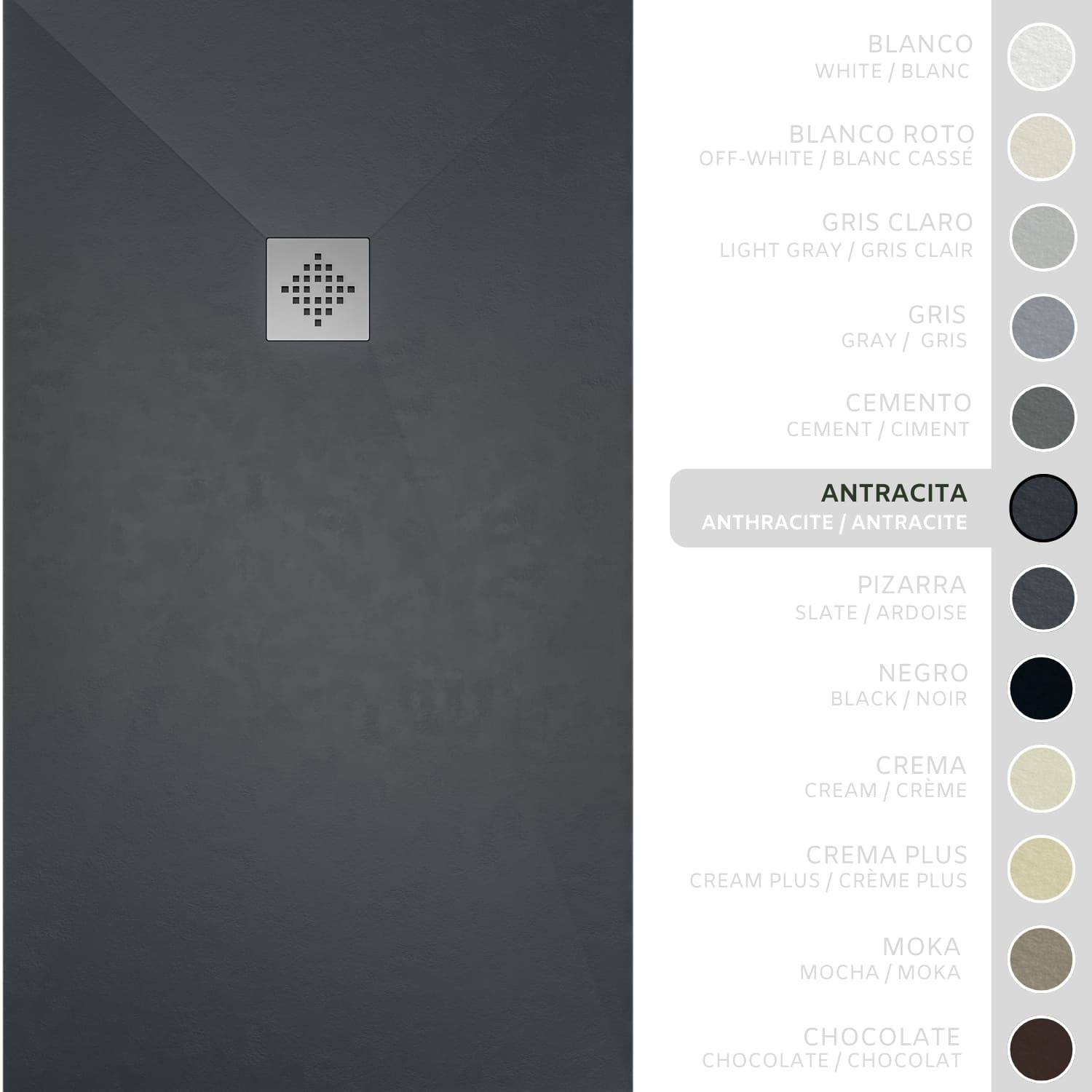 SOULHOME Brodzik prysznicowy– Żywica– Gel Coat– Gładka/Kamienna tekstura – Antypoślizgowy – Kolor antracytowy – 210X70- Niski 3 cm– Standard