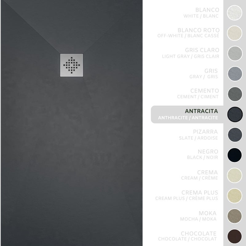 SOULHOME Brodzik prysznicowy– Żywica– Gel Coat– Gładka/Kamienna tekstura – Antypoślizgowy – Kolor antracytowy – 210X70- Niski 3 cm– Standard