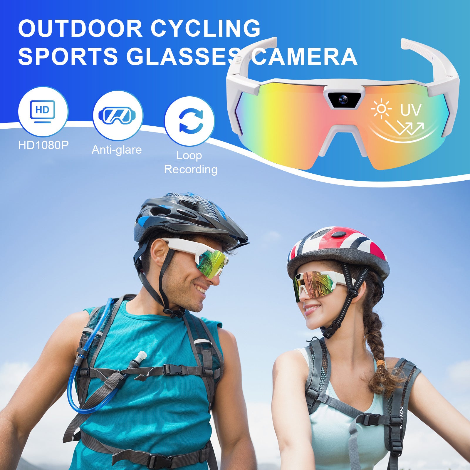 Lunettes de soleil sport avec caméra HD 1080P, cyclisme et surf, anti UV anti éblouissement, 64Go, enregistrement vidéo instantané - 8