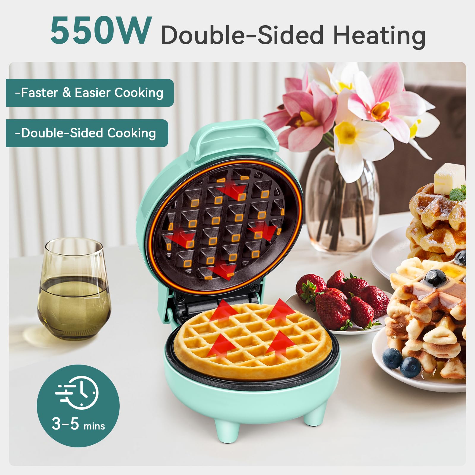 Piastra Per Waffle Mini SNAILAR 550W - Antiaderente, Compatta, Blu, Ideale Per Colazione - Foto 4