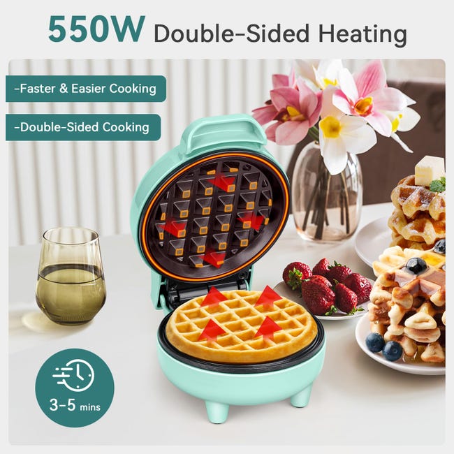 Piastra Per Waffle Mini SNAILAR 550W - Antiaderente, Compatta, Blu, Ideale Per Colazione - Foto 4