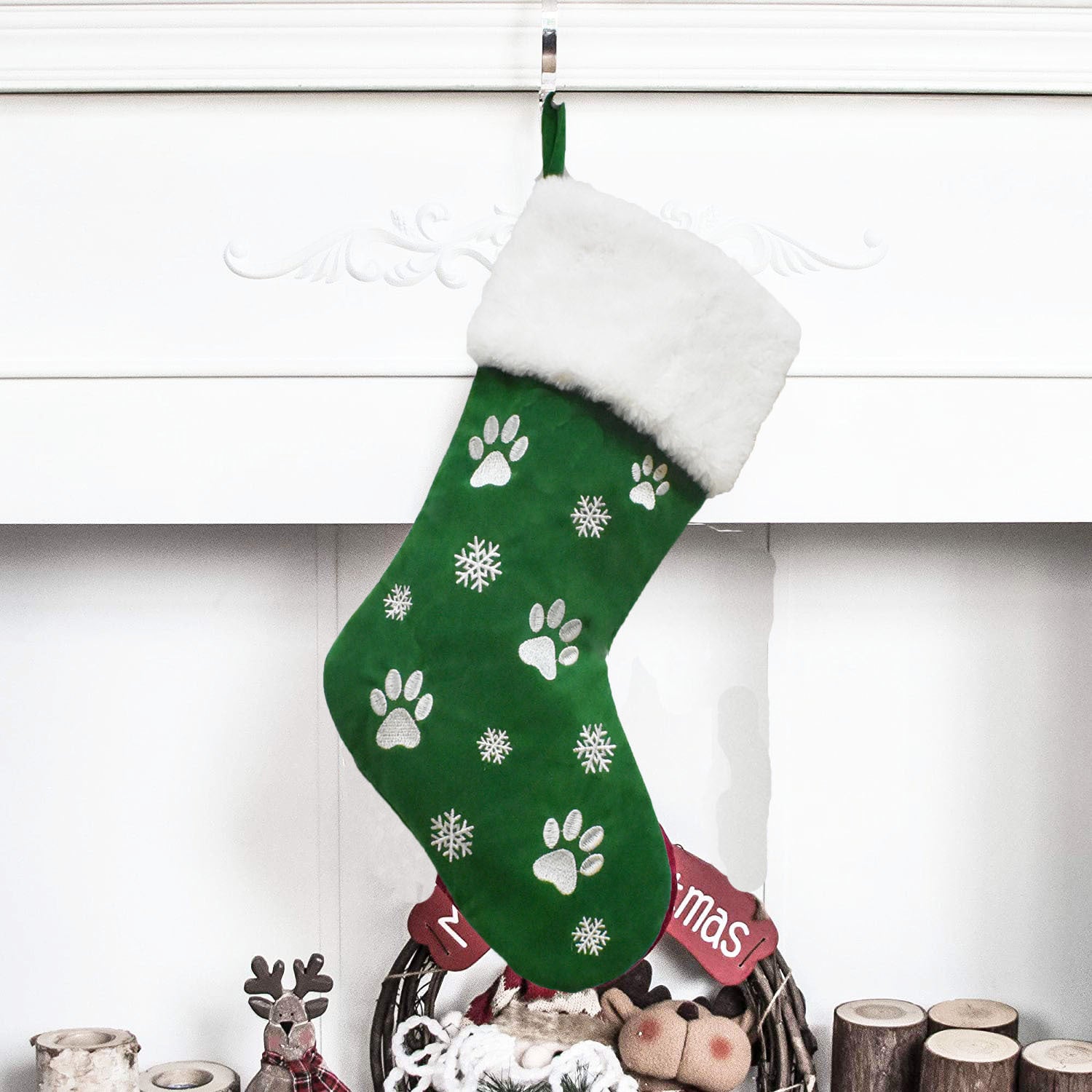 Chaussette De Noël Rouge Classique 37x23,5 Cm - Sac Cadeaux Décoration Cheminée, Sapin & Escalier - Lot Motifs Variés