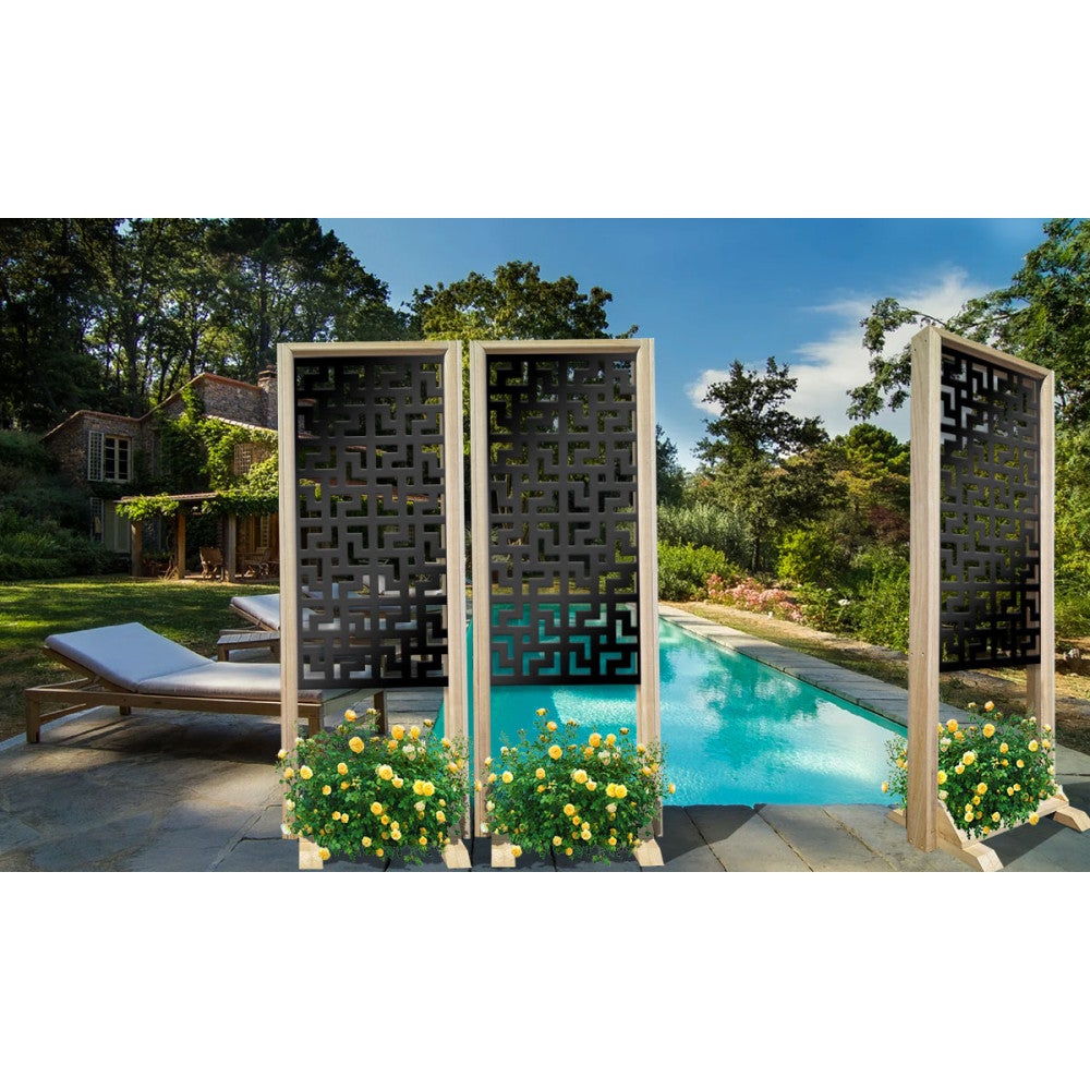 LABYRINTH L - Ścianka działowa - wolnostojąca ścianka modułowa - 70x190 cm - wykonana z drewna i PVC, kolor wnętrza czarny