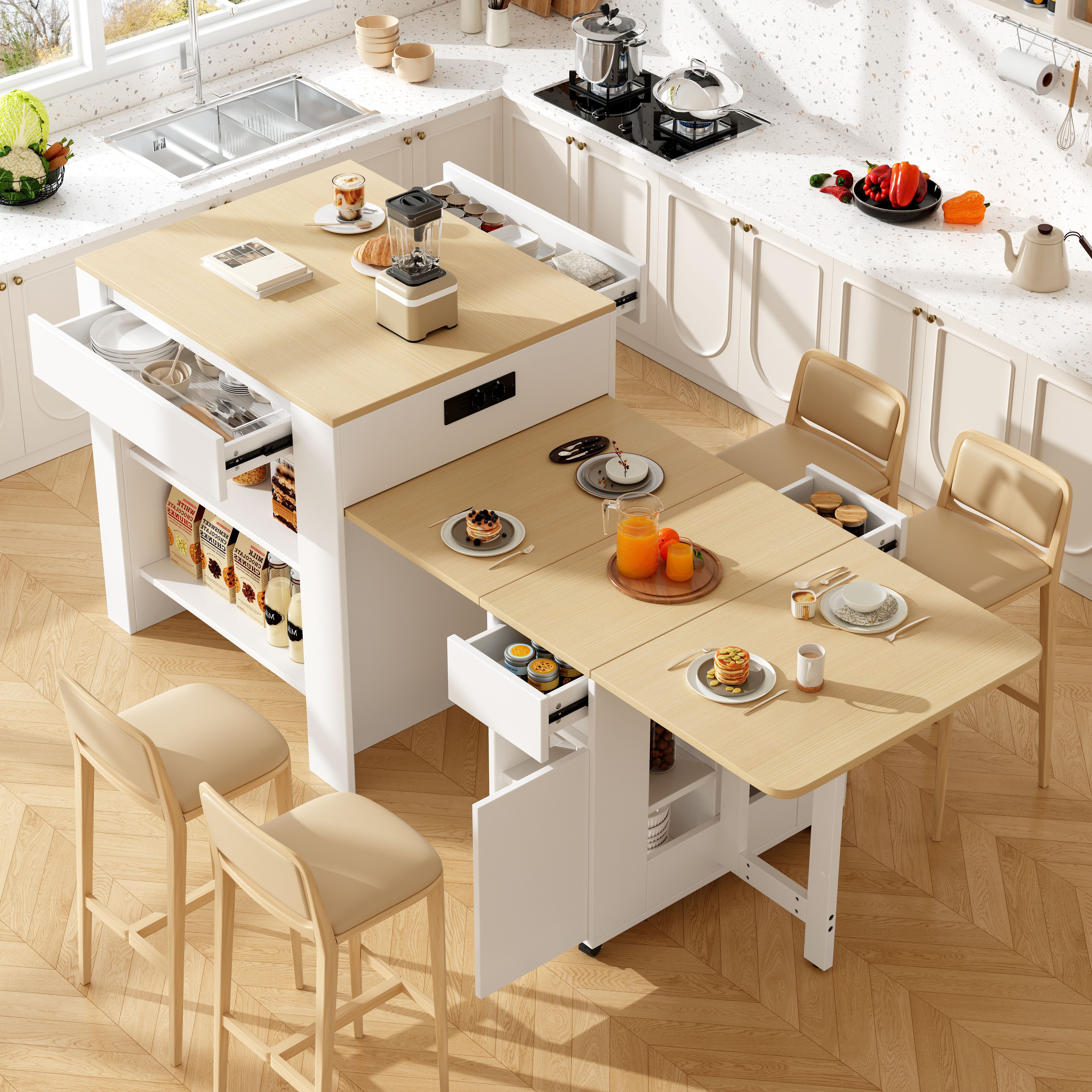 Isola Cucina Rosebibi Con Tavolo Da Pranzo Estraibile Per 4-6